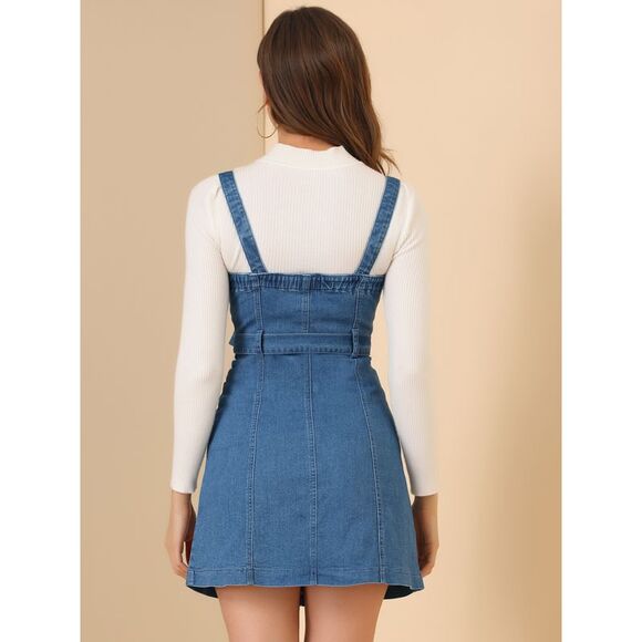 Women's Classic Adjustable Strap A-Line Overall Denim Dress Blue - Picture 5 of 6